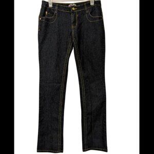 Vintage Jeans dark wash blue denim pants straight leg embroidery